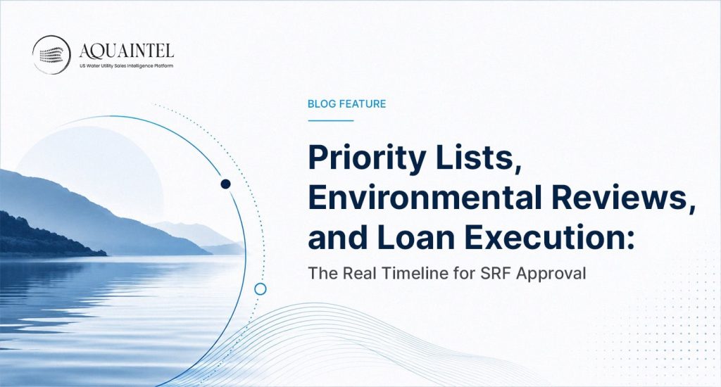Diagram showing the SRF loan approval process timeline including priority list, environmental review, and loan execution stages