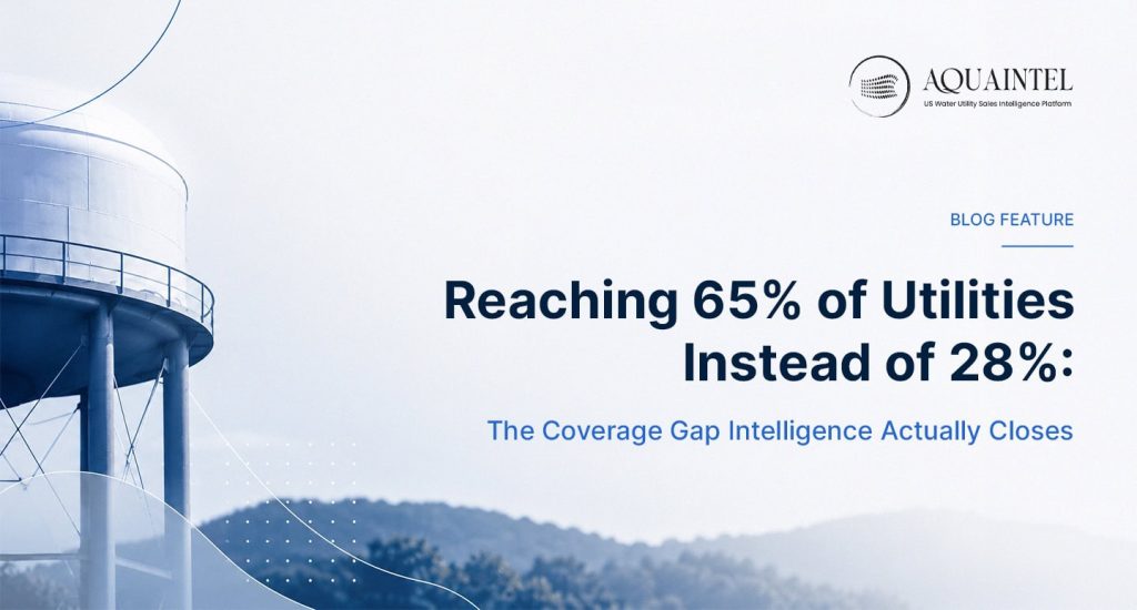 Water utility market coverage infographic highlighting how sales intelligence expands utility market reach from 28% to 65% by improving visibility into infrastructure projects, stakeholders, and funding opportunities 