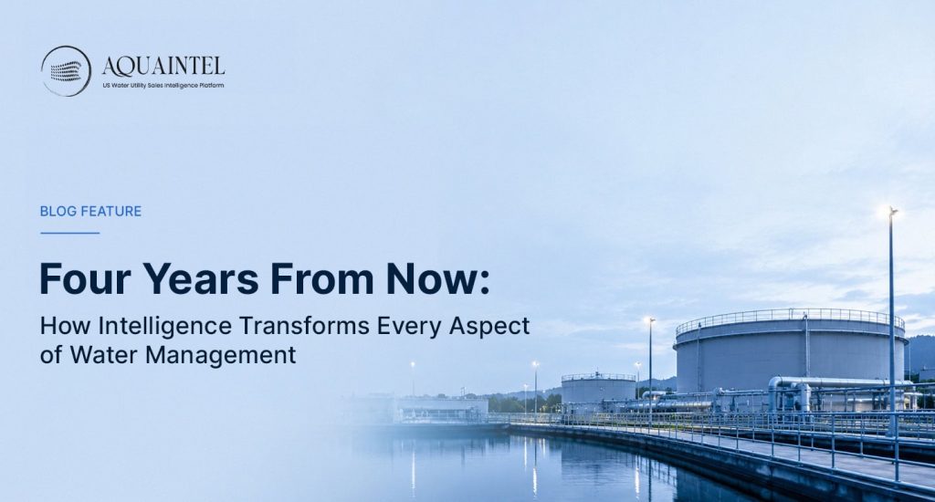 Modern water treatment facility with storage tanks illustrating the future of intelligent water management, AI driven utility operations, and digital infrastructure transformation 