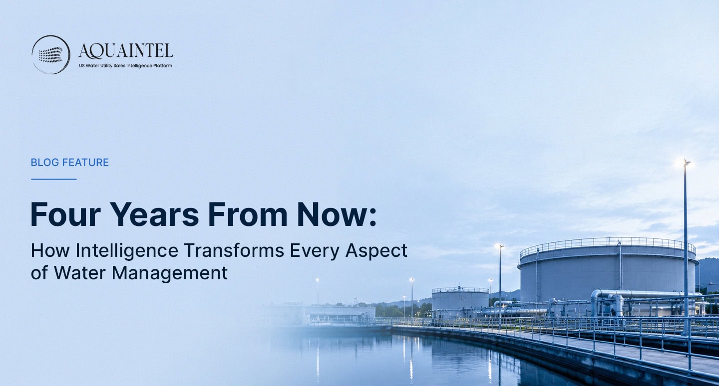 Modern water treatment facility with storage tanks illustrating the future of intelligent water management, AI driven utility operations, and digital infrastructure transformation 